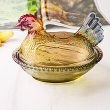 Glass Hen on Nest Candy Dish with Lid, Pastoral Candy Bowl with Lid, Funny Candy Jars, Muti-Color Tabletop Dessert Plate Snacks Bowl Egg Tray, B