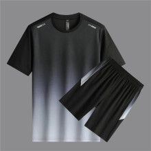 (Gray, 3XL) Men's Short Sleeve T-Shirt Shorts Sports Suit Training Suit Quick-drying Running Set