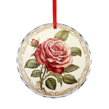 Red Rose Victorian Christmas Ornament Glass 1 Piece