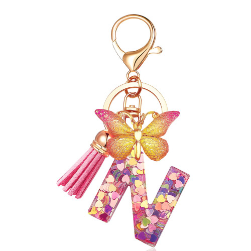 Butterfly Keychain for Women with Tassel Pink Purple