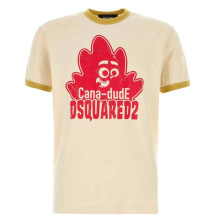 (S, Milk White/Red) DSquared2 Mens Cana-dude Logo T-Shirt