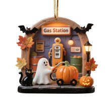 Halloween Spooky Ghost Ornament – 2D Flat Acrylic Hanging Decor, Bookish Ghost for Book Lovers, Compatible with C Style 3