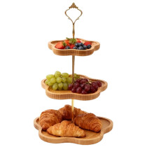 Rustic Wooden 3-Tier Tray for Farmhouse Kitchen, Serving, Cupcakes, Coffee Bar & Party Decor (Brown)