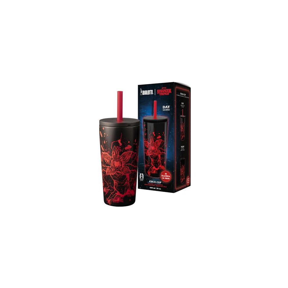 Bialetti Stranger Things Thermal Tumbler With Straw - Glow In The - Perfect Temperature Seal - No Dishwasher - 900Ml Dark