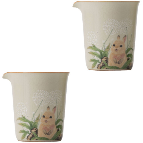 2Pcs Small Beige Ceramic Milk Jug Multi-Use Creamer Pitcher for Coffee 1