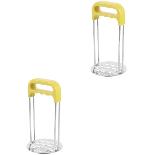 2Pcs Manual Potato Masher Kitchen Tool Stainless Steel Yellow Easy Use 1