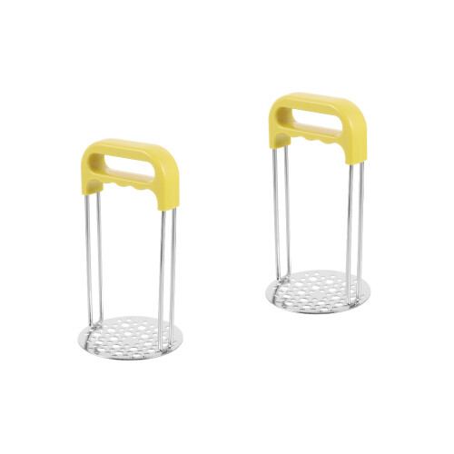 2Pcs Manual Potato Masher Kitchen Tool Stainless Steel Yellow Easy Use 2