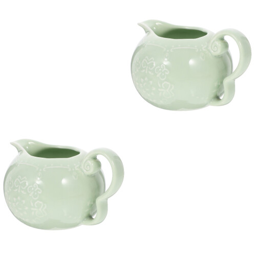2Pcs Green Ceramic Coffee Creamer Pitcher with Handle for Kitchen 1