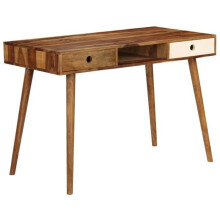 Bureau - Helloshop26 - 110 cm - Madera sólida de Sesham - Negro - Clásico - Atemporal