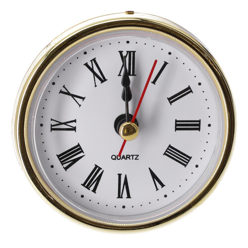 Quartz Clock Insert 2.55 Inch Roman Numeral White Face Gold