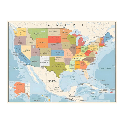 US Color Map Poster Topographical Features 12x18 Inch 1