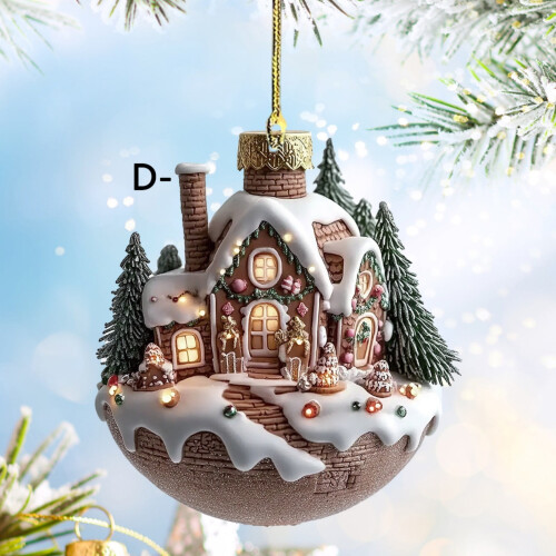 Coffee Cup Christmas Tree Ornament Snow House Design 2