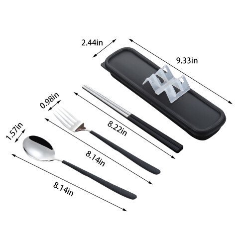 Portable Cutlery Set Reusable Black 4-Piece 2