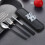 Portable Cutlery Set Reusable Black 4-Piece 5
