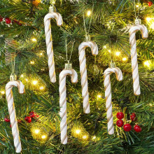 Blue Glitter Candy Cane Ornaments Plastic 6 Pcs