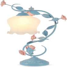 Lampe de chevet fleurie, abat-jour en verre dépoli, rose en céramique, pour bureau et chambre, intensité variable