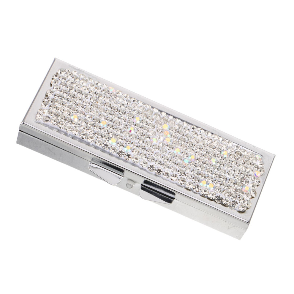 Totority Portable Silver Metal Pill Organizer Rhinestone Daily Travel Case