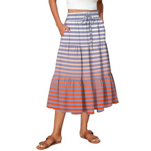 Ladies' Casual Stripe Print Elastic Waist Drawstring Midi Skirt Red XL