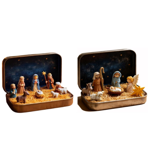 Mini Christmas Nativity Set Religious Decoration 2 Pieces
