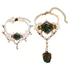 Delicate Baroque Inspired Pearls Lace Jewelry Set Necklace-B