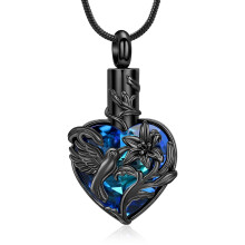 Hummingbird Urn Necklace with Birthstone Heart for Ashes