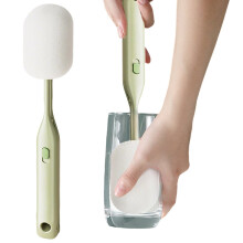 Soft Sponge Bottle Cleaning Brush W/ Removable Head & Deep Cup Cap Scrubber | Gentle 360 Non-Scratch Brush for Wine Glasses, Bottles & Sinks, Green,