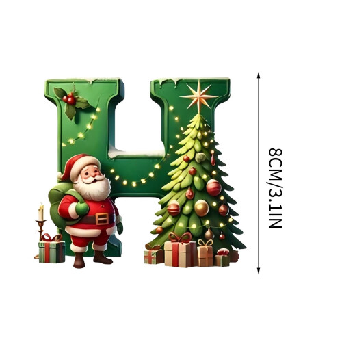 Santa Claus Initial Pendant H with Christmas Tree Green 1