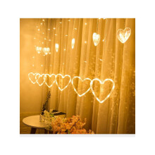 (Heart) LED Twinkle Star Reindeer Jingle Bell Curtain Window Fairy Lights Christmas Party Wedding Plug in