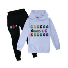 (Gris, 9-10 ans) Ensemble de survêtement Among Us pour enfants (garçons et filles) : sweat-shirt à capuche et pantalon.