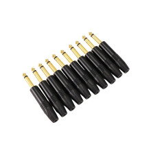 Lot de 10 fiches mono professionnelles 2 pôles 6,35 mm/6,5 mm plaquées or, compatibles Neutrik, noires.