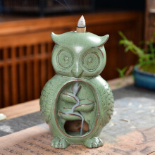 Ceramic Owl Backflow Incense Burner, Home Aromatherapy Decor Waterfall Cone Incense Holder, Cute Owl Figurine Gift for Home
