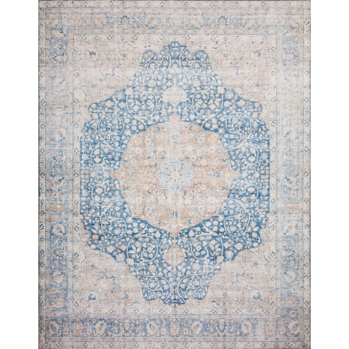 Layla Oriental Area Rug Blue Tangerine Distressed