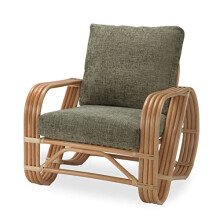 Desser Pretzel Rattan Conservatory Chair with Green Cushions – Large Armchair Natural Cane Seat Indoor with UK Made Cushions in Green Jubilee Sage