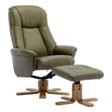 Morris Living The Hawaii - Swivel Recliner Chair & Matching Footstool in Olive Green Genuine Leather