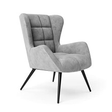 Alphason Dalton Accent Chair Grey Velvet with Black Metal Frame, 86x75x91cm (DxWxH)