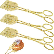 3-Pack Vintage Gold Serving Tongs, 8.5", Compatible with Buffet, Salad, Dessert, Bread, Cake, Fruits, Steak & Catering