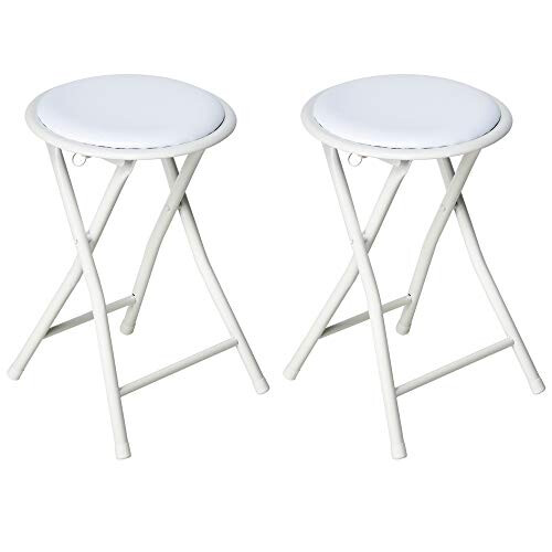 Nyxi Set of 2 Round Compact Folding Stool for Home Office (2 X Stool, White)