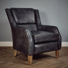 Elm home and garden 100% Real Genuine Leather Tub Aviator Wing Accent Arm Chair Brown Tan Grey 97cm High x 80cm Wide x 97cm Deep (Grey)
