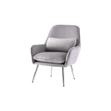 MY Furniture Watson Lounge Chair - dove grey - luxurious velvet upholstery - quilted design at back - silver polished finish legs - elegant modern