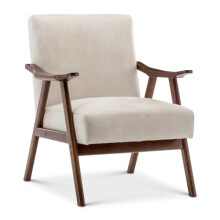 Stunning Chairs Retro Wooden Armchair – Beige Cream Faux Suede Leather Accent Chair for Living Room, Mid Century Leather Style Armchair with Sleek
