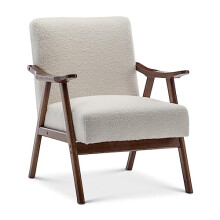 Stunning Chairs White Teddy Bouclé Chair – Small Mid-Century Accent Armchair with Wooden Frame, Stylish Retro Bouclé Teddy Chair for Living Room