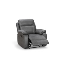 Grey Faux Leather Recliner Armchair | 3 Positions & 160 Manual Lever Recline | Comfy, Space-Saving Single One-Seater Chair | Easy Clean Fabric |