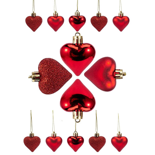 Heart-Shaped Ornaments Red Pink Silver Glitter 36 Pcs
