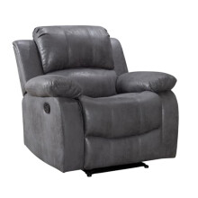 Grey Leather Look Fabric Manual Lever Lazy Boy Recliner Armchair – Large Single One Seater Recliner Lounge Chair for Living Room , Durable