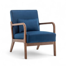 Cosy Beige Linen Accent Chair for Living Room with Lumbar Cushion | Small Fabric Armchair with Wooden Frame for Reading, Relaxing, Nursery | Solid