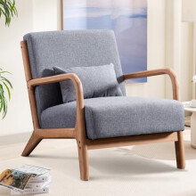 Bonzy Home Living Room Armchair Modern Accent Chair, Mid-Century Modern, Grey, Solid, High Back, Flared Leg, Foam Fill, Arms, Already Assembled,