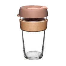 KeepCup Brew Cork - Reusable Coffee Cup Tempered Glass and Natural Cork, L 16oz/454ml - Frappe