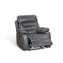 Grey Faux Leather Recliner Armchair | 3 Positions 160 Manual Lever Recline | Comfy, Space-Saving Single One-Seater Chair | Easy Clean Fabric | Ideal