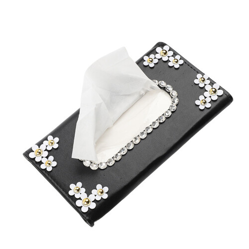 Black Leather Sun Guard Tissue Box Holders with Daisies-Black