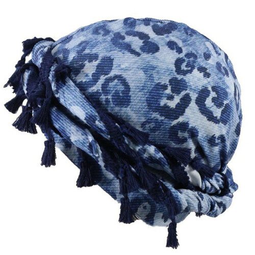 Twist Head Wrap Totenkopfmütze mit-blauer Leopardenmuster